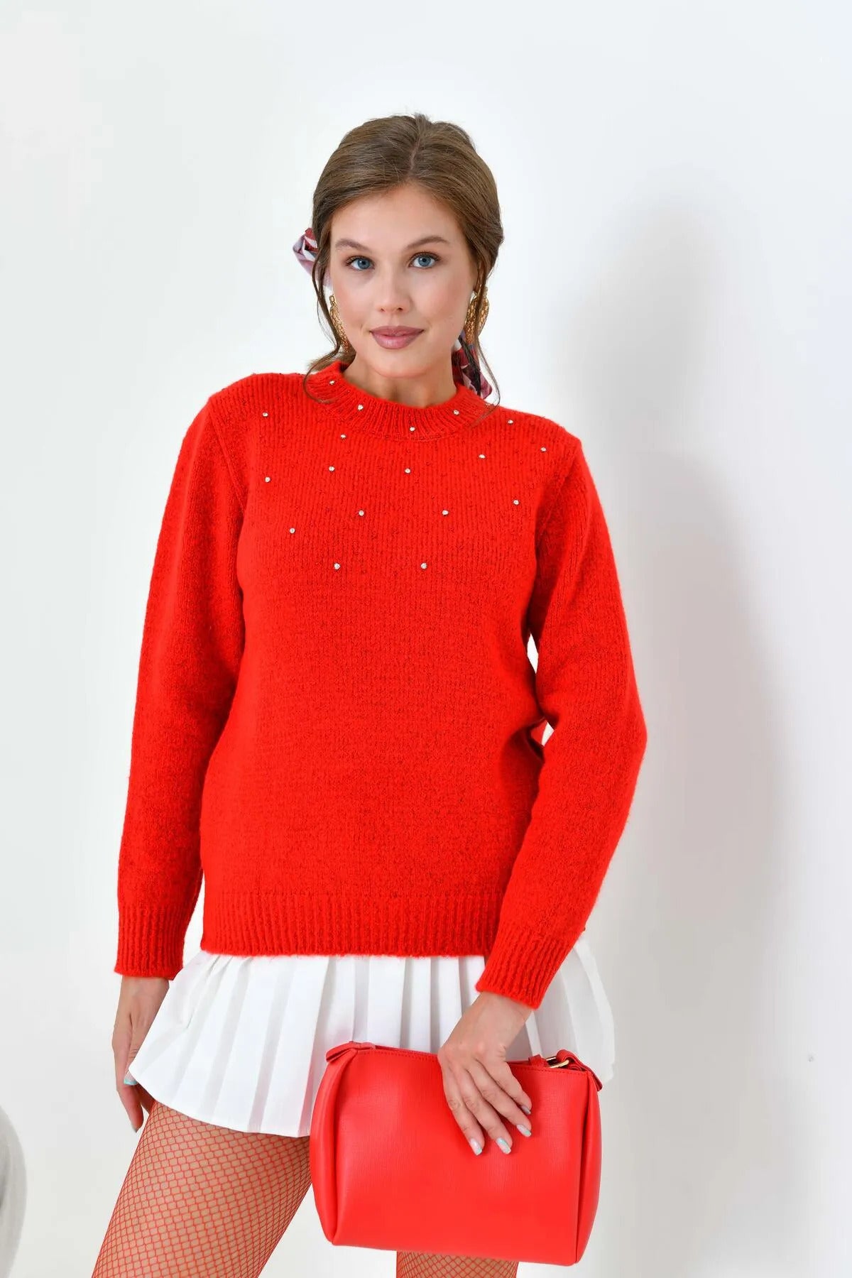 Knit sweater with bead details