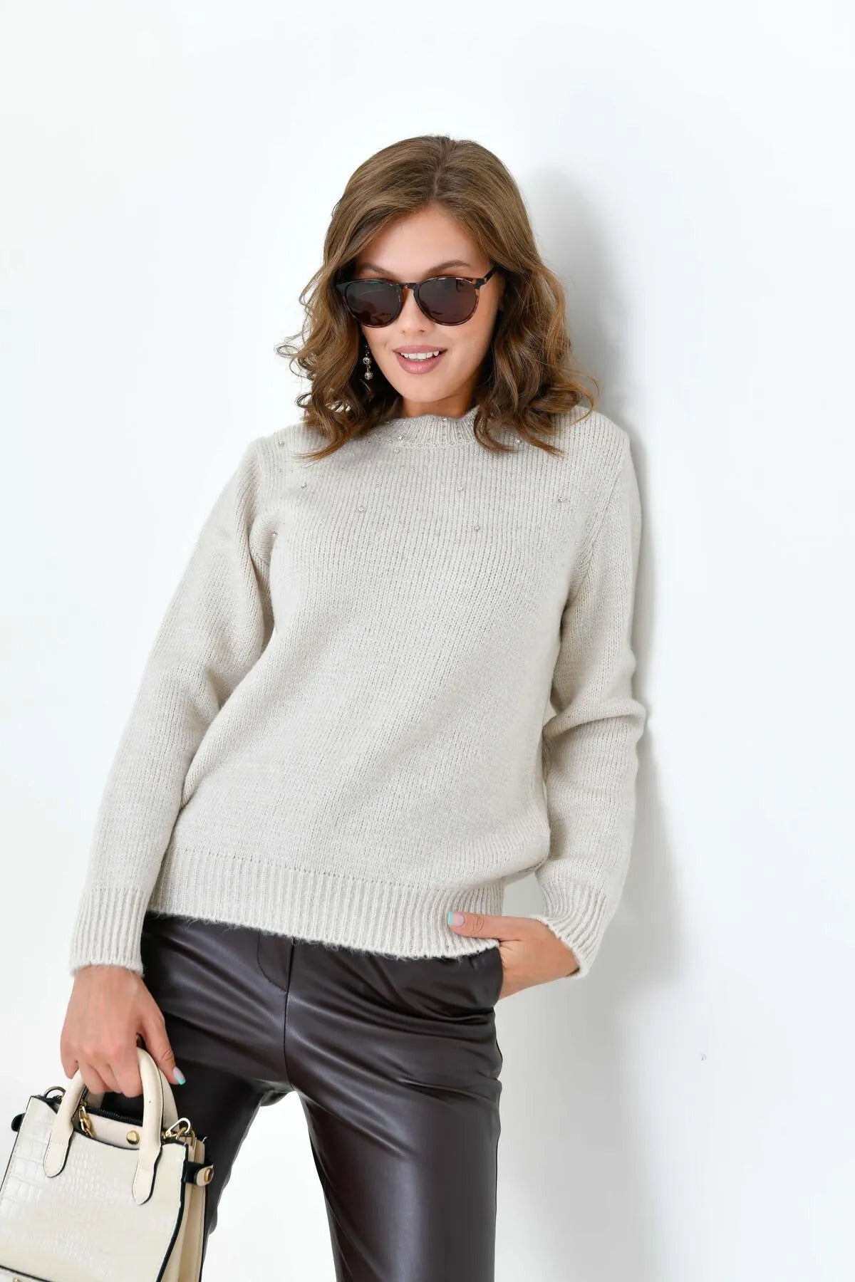 Knit sweater with bead details