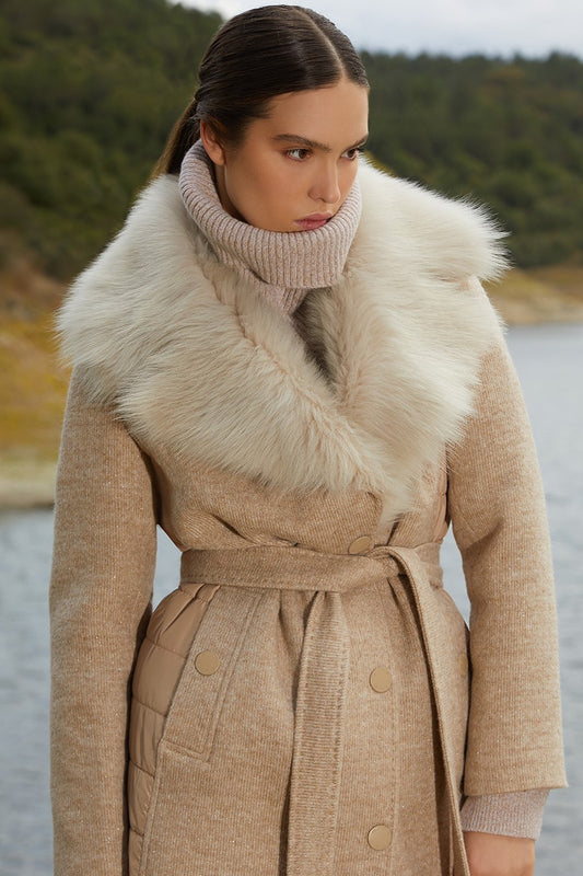 Cashmere & Wool Blend Coat with Fox Fur Collar