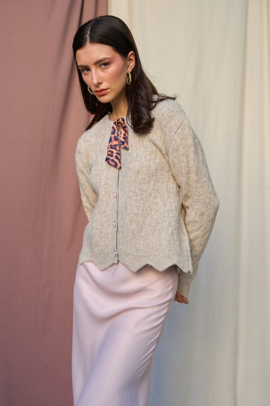 Knit Cardigan with Mink Collar